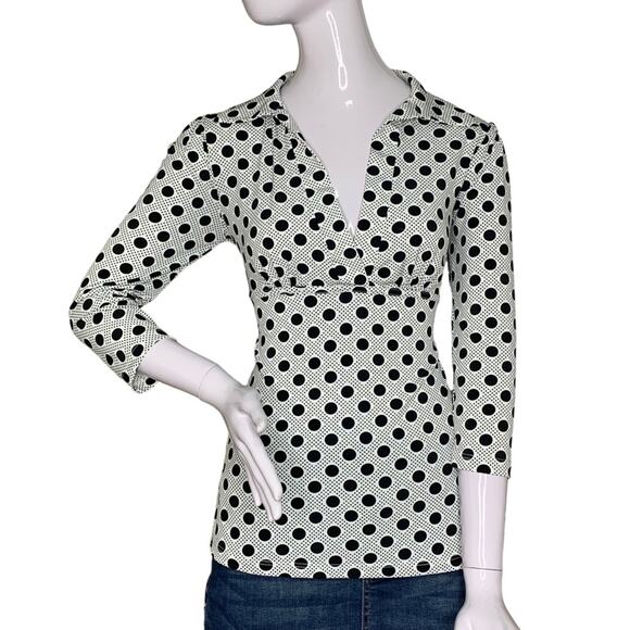 Maurices Blouse White with Black Polka Dot Pullover 3/4 Sleeve V-Neck Si… - Picture 1 of 9